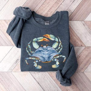 Watercolor shirt, Beach Vacay Shirt, Blue Crab Sweatshirt, Watercolor Sea shirt, Beach Lover Shirt, Seaside shirt, Ocean animal lover,Crabs image 7