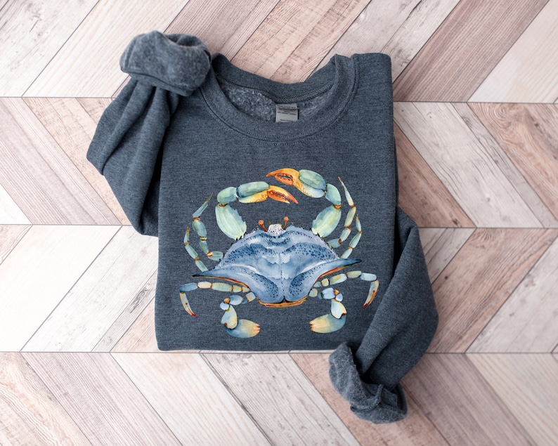 Watercolor shirt, Beach Vacay Shirt, Blue Crab Sweatshirt, Watercolor Sea shirt, Beach Lover Shirt, Seaside shirt, Ocean animal lover,Crabs image 7