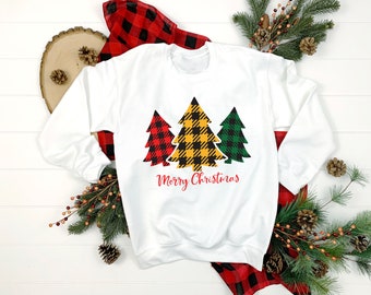 Merry Christmas Sweatshirt, Weihnachtsshirt, Weihnachtspullover, Karierte Weihnachtsbäume, Weihnachts pyjamas, Weihnachts pyjamas, Weihnachten T