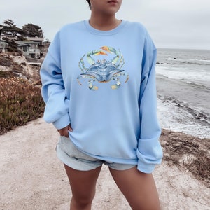 Watercolor shirt, Beach Vacay Shirt, Blue Crab Sweatshirt, Watercolor Sea shirt, Beach Lover Shirt, Seaside shirt, Ocean animal lover,Crabs Light Blue