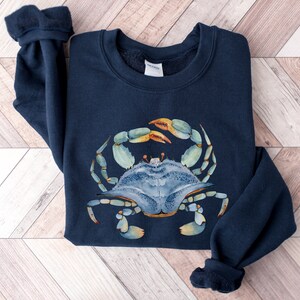 Watercolor shirt, Beach Vacay Shirt, Blue Crab Sweatshirt, Watercolor Sea shirt, Beach Lover Shirt, Seaside shirt, Ocean animal lover,Crabs Navy