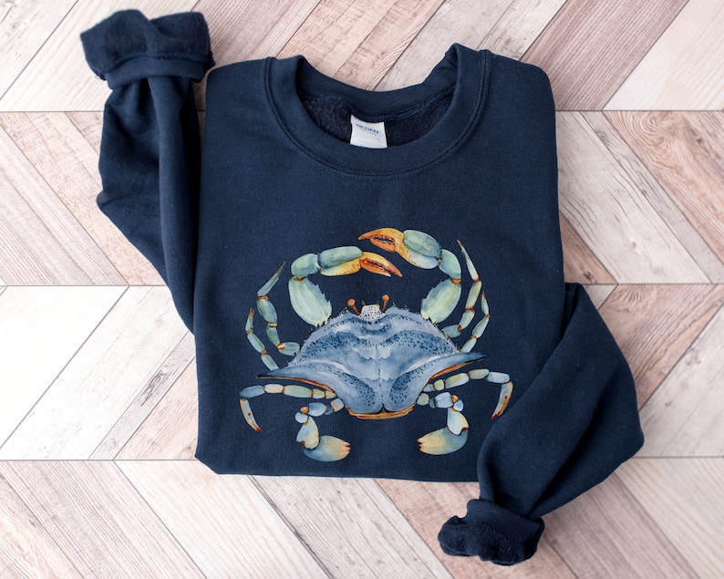 Watercolor shirt, Beach Vacay Shirt, Blue Crab Sweatshirt, Watercolor Sea shirt, Beach Lover Shirt, Seaside shirt, Ocean animal lover,Crabs Navy