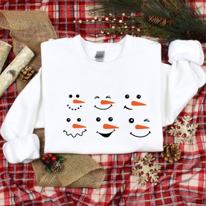 Christmas Sweatshirt, Christmas crewneck, cute christmas sweater, holdiay gift for her, Christmas snowman, snowman faces sweatshirt, cozy