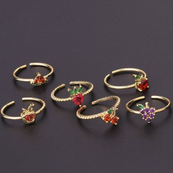 Fruit Cute Ring • Apple Ring • Grapes Ring • Strawberry Ring • Cherry Ring • Trendy Ring • Japan Fashion