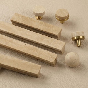 Beige Travertine Stone Knob, Modern Luxury Cabinet Hardware, Solid Stone Drawer Pull