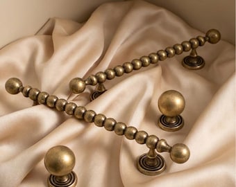 Vintage Cabinet Pulls/antique Brass Beaded Bar Handles, cabinet hardware, Wardrobe Doors Kitchen Cabinets pull knobs