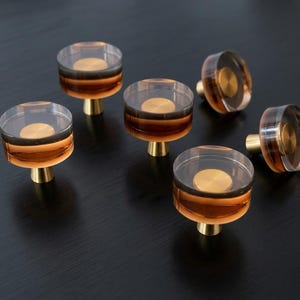 Amber glass acrylic drawer Knobs, Vintage acrylic Knobs, crystal Round Knobs for Dresser , Wardrobe Kitchen Cabinets