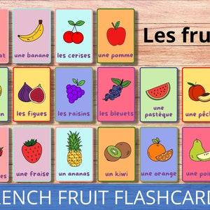 FRENCH FRUIT PRINTABLE flashcards, basic French vocabulary, France classroom resource, word cards, learning French, homeschool kids