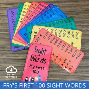 Sight Words Printable, Fry&#39;s First 100 Sight Word Flashcards, Kindergarten and Grade 1 High Frequency Word List, Word Wall, Reading practice