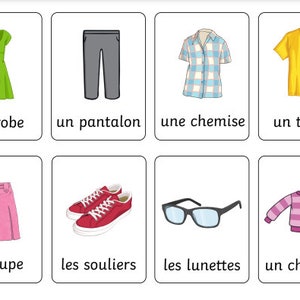 FRENCH CLOTHING PRINTABLE Flashcards Basic French Vocabulary - Etsy Canada