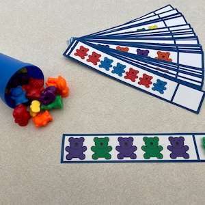 Teddy Bears Pattern Activity, Rainbow Bear Counters, Preschool Math, Homeschool Math Practice, Montessori Math Activity, Printable Patterns