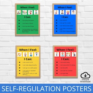 Self-Regulation Zones Posters, Feelings Chart for Kids, Calming Corner Tools, School Counselor, Autism Support, Coping Strategies, ADHD