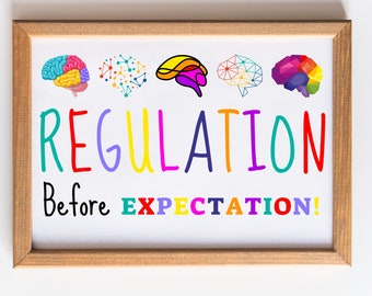 Póster "Regulación antes de la expectativa", impresión artística digital sobre neurodiversidad, arte cerebral para consultorios de terapia, decoración para psicólogos escolares y consejeros.