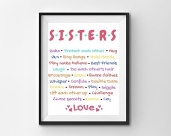 Sisters Wall Art - Sisters printable - Wall Decor - Shared room sign - Girls bedroom decoration - Sisters bedroom - Wall art printable - pdf