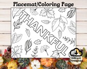 THANKSGIVING Coloring Placemat, Printable Placemat for Kids, Thanksgiving Coloring Page, Toddler Activity, Kids Table Place Setting, Turkey
