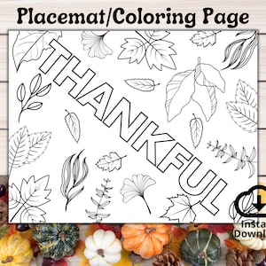 THANKSGIVING Coloring Placemat, Printable Placemat for Kids, Thanksgiving Coloring Page, Toddler Activity, Kids Table Place Setting, Turkey