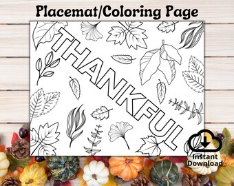 Mantel individual para colorear de Acción de Gracias, mantel individual imprimible para niños, página para colorear de Acción de Gracias, actividad para niños pequeños, mesa infantil, pavo