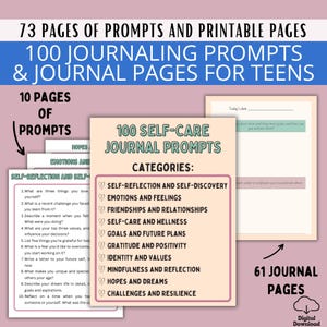 100 Journaling Prompts für Teenager, Self-Care Journal Arbeitsblätter für tiefgründige Gedanken, Positive Denkweise und Affirmationen, SEL, Selbstwertarbeitsbuch,