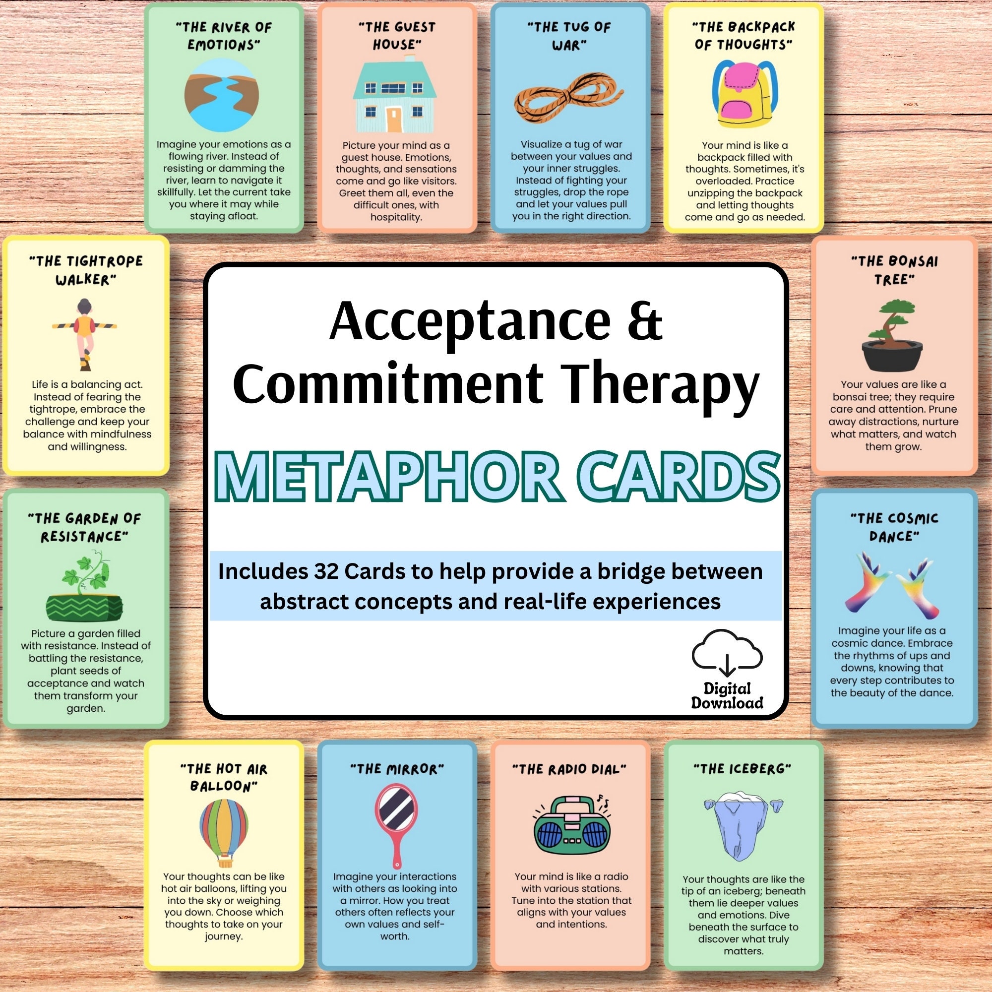 Acceptance and Commitment Therapy Metaphor Cards, ACT Therapist