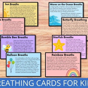 Breathing Cards for Kids, Deep Breathing Exercises, Mindfulness Cards, Printable Self-Regulation Exercises, Calming Corner Activities