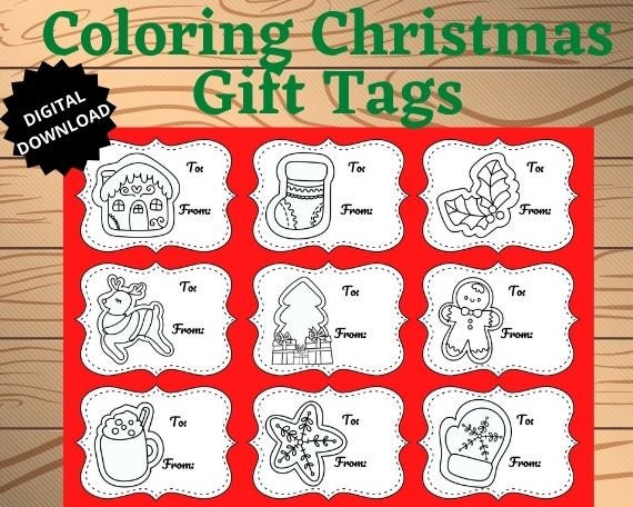 Christmas Gift Tags to Color Printable Gift Tags Kids | Etsy