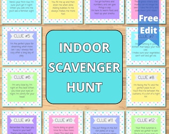 Indoor Scavenger Hunt Printable, Treasure Hunt For Kids, Scavenger Hunt Clues, Indoor Activity, Birthday Party Game, Rainy Day Activity