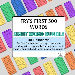 Fry's First 300 Sight Words Printable Flashcards, Kindergarten-2nd Grade Sight Words, High Frequency Word Flashcards, Classroom Word Wall