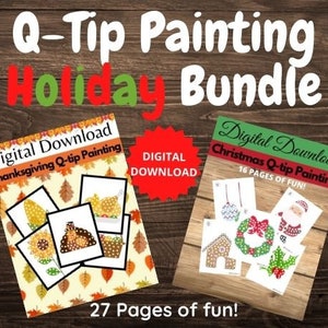 HOLIDAY Q-tip painting, Christmas and Thanksgiving Fine Motor activity for kids, Printable do-a-dot coloring page, montessori craft