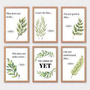 Set di poster "Growth Mindset POWER of YET", arte motivazionale botanica, decorazioni per aule, ufficio del terapeuta, stampe per ufficio scolastico, arte per consulenti