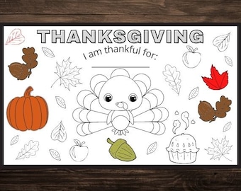 THANKSGIVING coloring placemat - Thanksgiving printable - Thanksgiving Coloring Page - Thanksgiving kid activity - Kids place setting