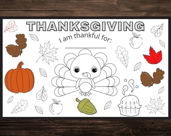 THANKSGIVING coloring placemat - Thanksgiving printable - Thanksgiving Coloring Page - Thanksgiving kid activity - Kids place setting