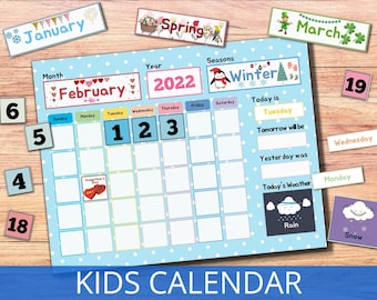 Perpetual Calendar for Kids, Preschool Calendar Board, Homeschool Calendar, Kids Calendar Printable, Montessori Materials, Busy Binder