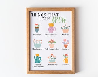 Self Growth Printable, Mindfulness Art, Growth Mindset Poster, Mental Health Poster, Therapy Office Decor, Counselor Office Decor, CBT Print