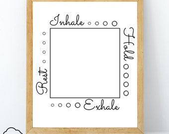 Box Breathing Technique Poster, Mindful Breathing Exercise, Self Care Printable, Therapy Office Decor, Therapy Art, Anxiety Help
