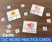 CVC Words Printable, Phonics Cards, Beginning Sounds, Early Reading Practice Cards, Science Of Reading, Phonemic Awareness Summer Activity