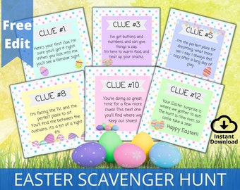 Easter Scavenger Hunt Printable, Indoor Scavenger Hunt Clues, Treasure Hunt For Kids,  Easter Activity, Easter Egg Hunt, Easter Party Game