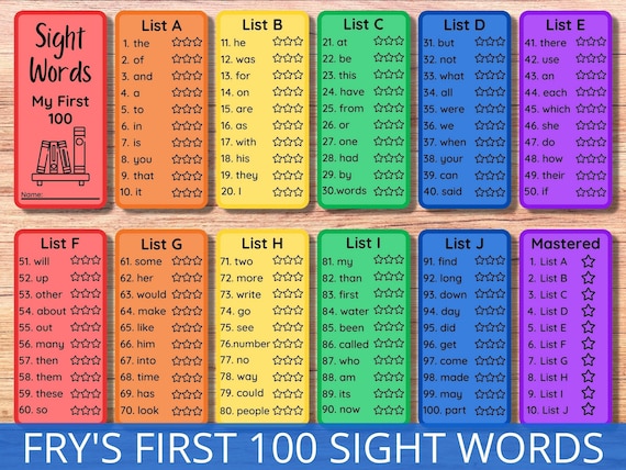 Sight Word Flashcards Frys First 100 Sight Words Etsy