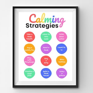 Calming Strategies Classroom Poster, Anxiety Tool, Calming Corner, Emotional Regulation, Coping Strategies, School Counselor, Therapy Office
