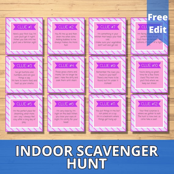 Indoor Scavenger Hunt Printable, Treasure Hunt For Kids, Scavenger Hunt Clues, Indoor Activity Idea, Birthday Party Game, Rainy Day Activity