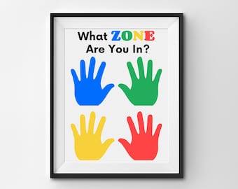 Self-Regulation Zone Identification, Emotional Regulation Tool, Calming Corner Poster, Feelings Chart, School Counselor, Anger Management