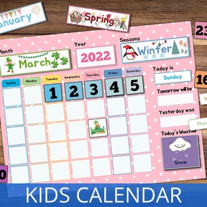 Preschool Calendar Board, Perpetual Calendar for Kids, Homeschool Calendar, Kids Calendar Printable, Montessori Materials, Busy Binder
