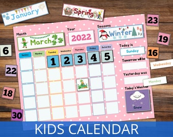 Preschool Calendar Board, Perpetual Calendar for Kids, Homeschool Calendar, Kids Calendar Printable, Montessori Materials, Busy Binder