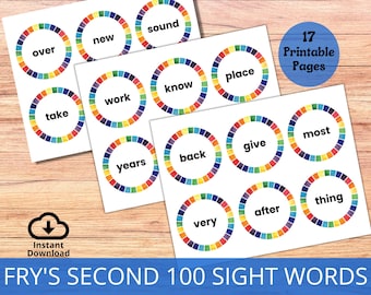 Sight Word Flashcards, Fry&#39;s SECOND 100 Sight Word Printable, Kindergarten and Grade 1 High Frequency Word List, Word Wall, Reading Practice
