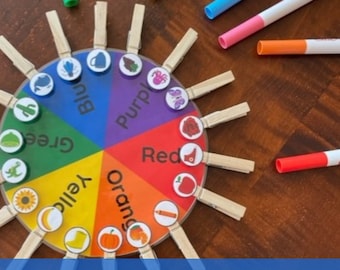 Rueda de combinación de colores, plan de estudios preescolar, enseñanza de colores, actividad para niños pequeños, educación en casa imprimible, habilidades motoras finas, carpeta ocupada