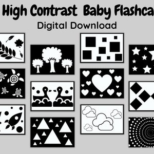 40 cartes de bébé à contraste élevé, cartes flash Montessori imprimables en noir et blanc, cartes sensorielles pour bébés, stimulation infantile