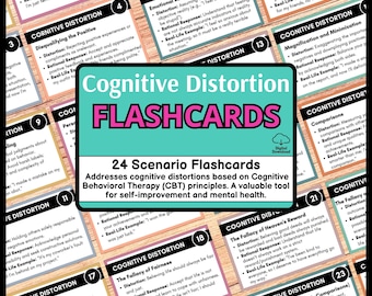 Cognitive Distortion Flash Cards, CBT Cards, Unhelpful Thinking, Thought Challenging, Cognitive Behavioral Therapy, Therapy Tool for Anxiety