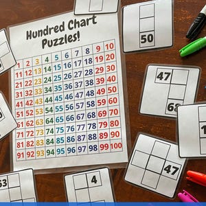 Hundreds Chart Math Game, Skip Counting Puzzle, Number Line Worksheet, Addition Subtraction Practice, Math Worksheet, Math Exercises