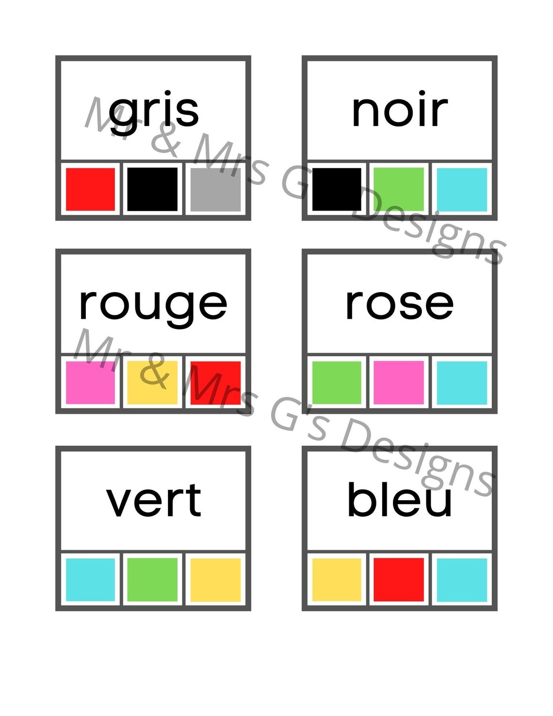 COLORS French Flash Card - France Flash Cards - French Colors - Fine ...