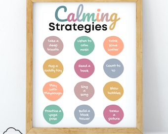 Calming Corner Strategies Poster, Therapy Office Decor Print, ADHD, Emotional Self Regulation, Autism Anxiety Tools Kit, OT, Mental Health