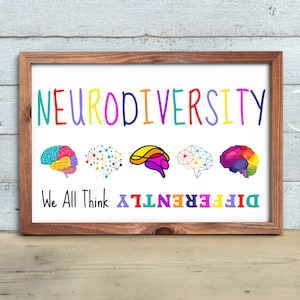 We All Think Differently Poster, Neurodiversity Digital Art Print, Brain Art for Therapy Office, School Psychologist Decor, Counselor, CBT